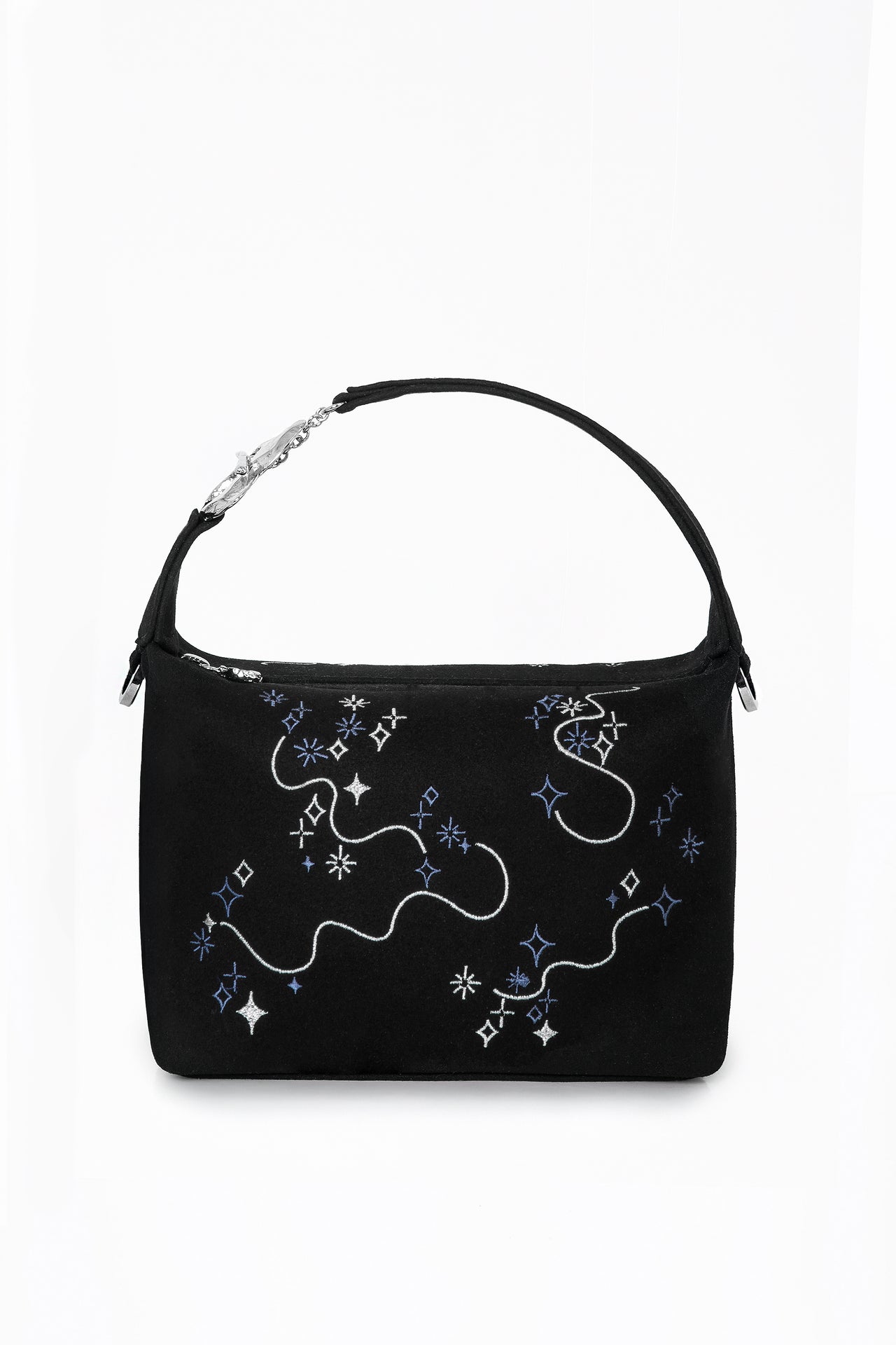 Black handbag with star and moon embroidery