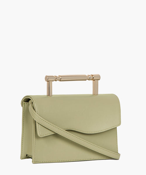Vegan, plant based luxury handbag with top handle, side view