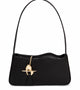 Aphrodite Black vegan handbag by Mashu featuring a sleek black design, signature wavy flap, and hammered gold T-bar hardware, crafted from sustainable materials.