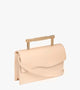 side view of creme structured bag with art-deco style gold hardware. A great vegan option for bridal.