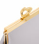 Close-up of the 24ct gold-plated brass hardware on the Nicole Lilac vegan handbag by Mashu, demonstrating high-quality, ethical craftsmanship.
