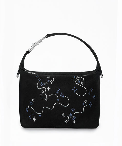 Black handbag with star and moon embroidery 