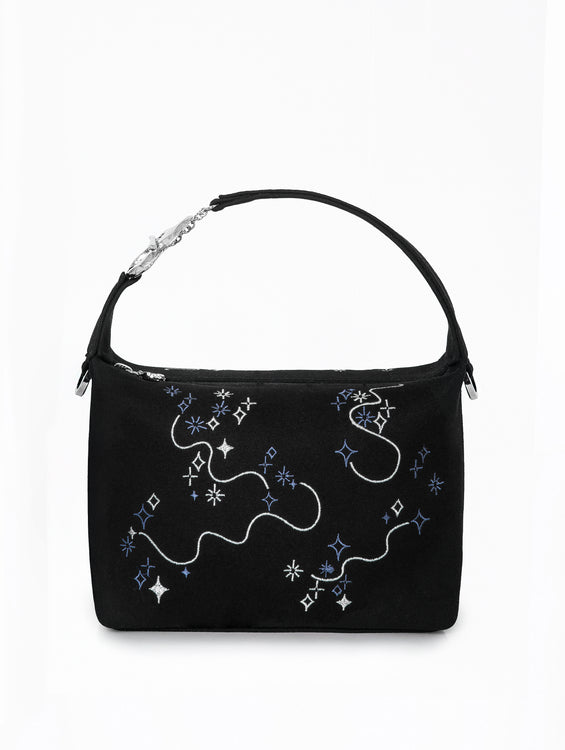 Black handbag with star and moon embroidery 