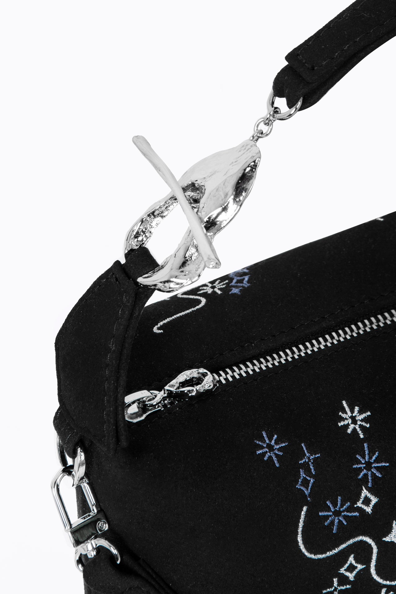 Black handbag with star and moon embroidery 