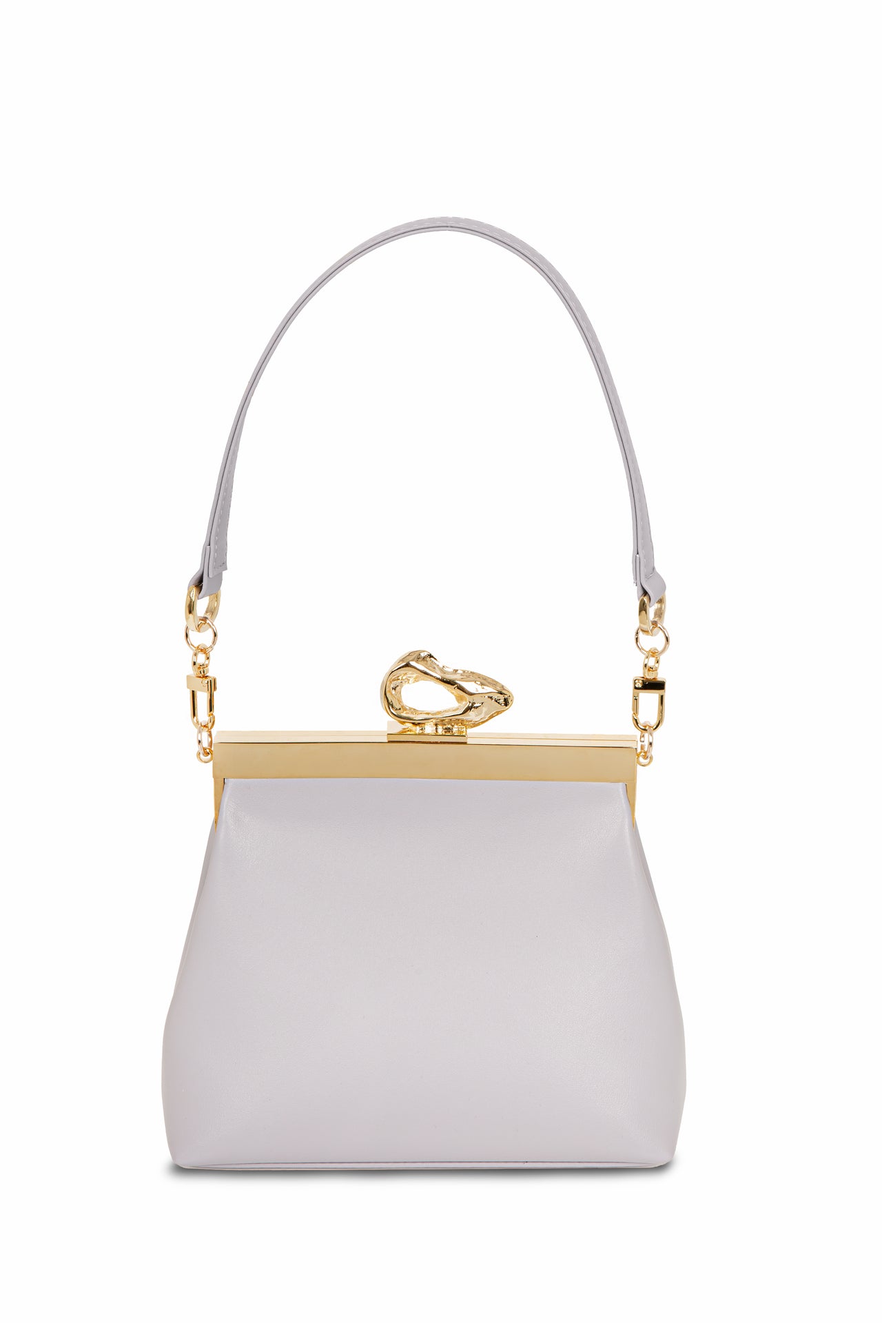 Nicole Lilac vegan handbag by Mashu, featuring a soft lilac hue, sleek structured design, and custom 24ct gold-plated brass hardware, crafted from sustainable vegan leather.