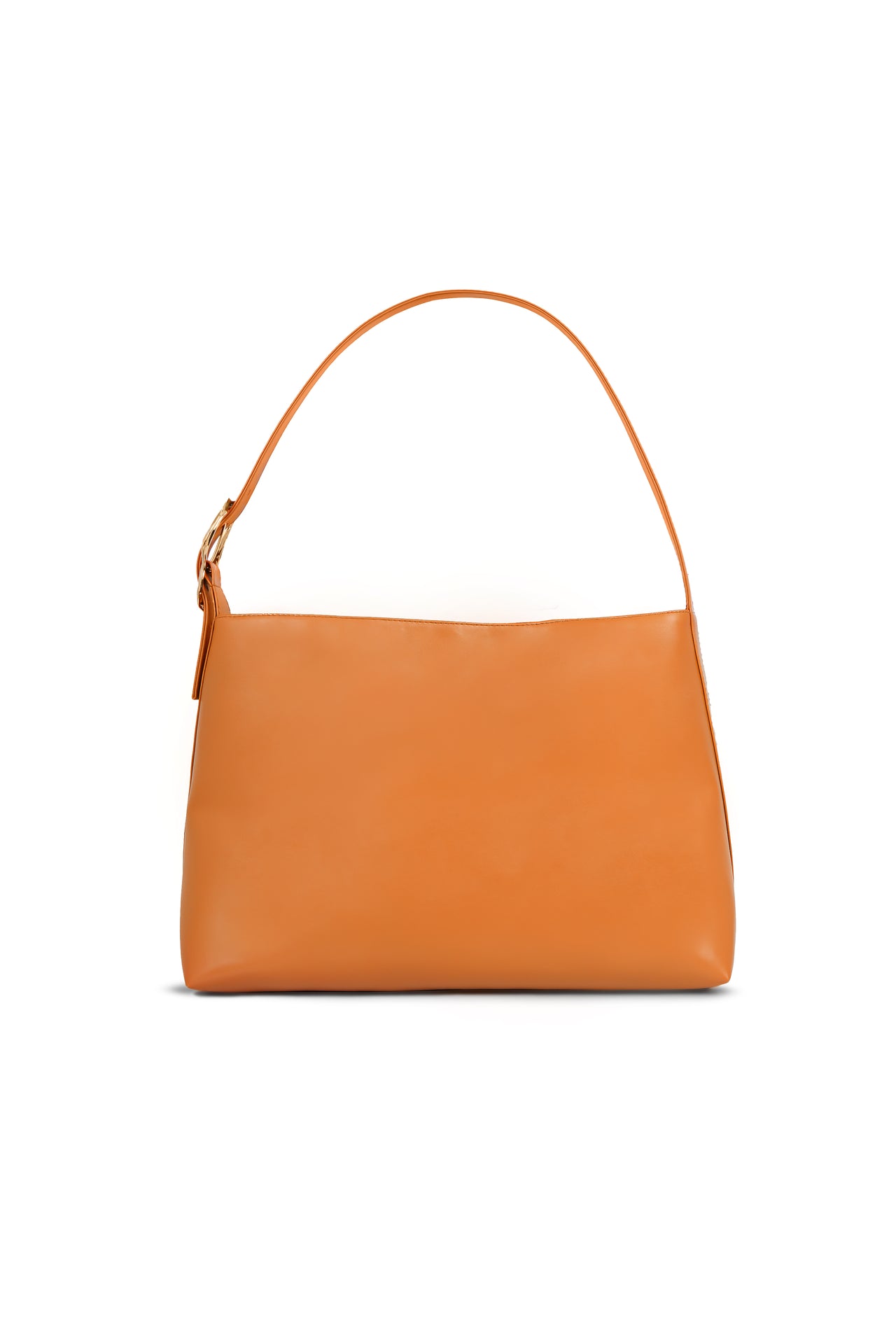 Ophelia Orange vegan handbag by Mashu, featuring a bold orange hue, sleek silhouette, and custom 24ct gold-plated brass hardware, designed with sustainable materials for an eco-chic look.